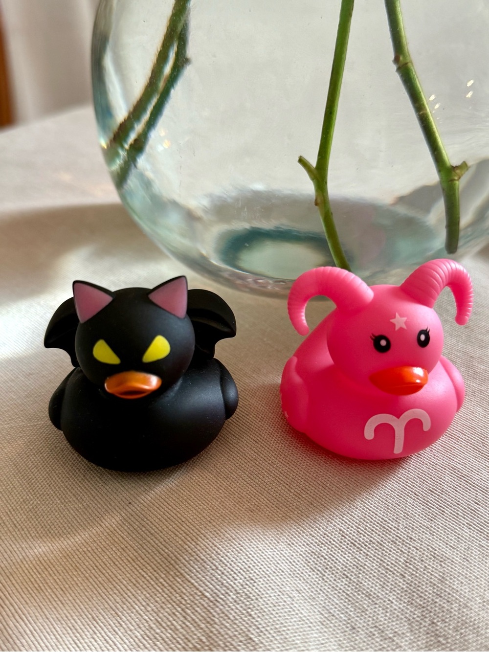 Two Cute Small Pets Rubber Bath Duck Toy - Pink and Black Set